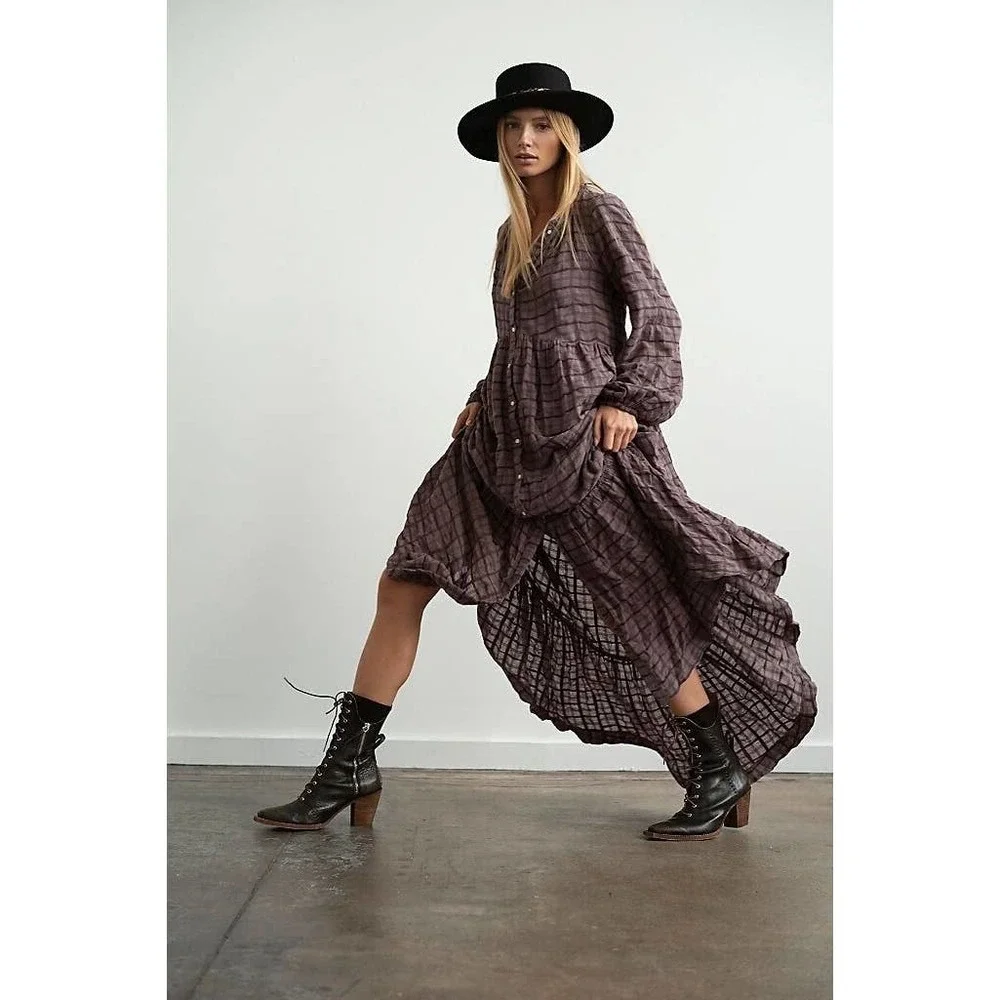 Free People Edie Dress Maxi Extra Small Horseshoe Brown NWT